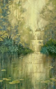Sonnenbeschienener Waldwasserfall