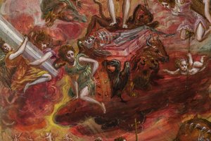 Tragbarer Altar: zentrales Panel darstellend eine Allegorie des christlichen Ritters (Detail) von El Greco