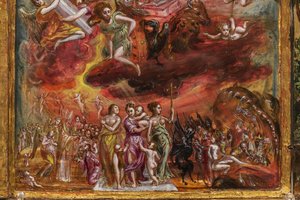 Tragbarer Altar: Zentrales Panel, das eine Allegorie des christlichen Ritters darstellt (Detail) von El Greco