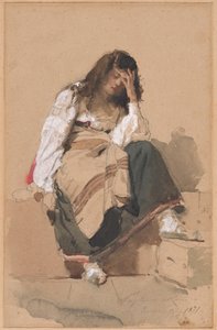 Eine sitzende Bauernmädchen in Kontemplation von Eleuterio Pagliano