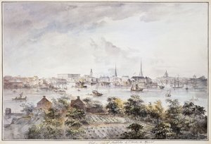 Ein Blick auf Stockholm von Kungsholmen mit dem Königspalast und Storkyrkan, Tyskakyrkan, Katarinakyrka und Riddarholmskyrkan