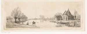Flusslandschaft mit einem Holzhaus von Elias Stark