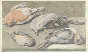 Stillleben mit vier toten Vögeln von Elias Vonck