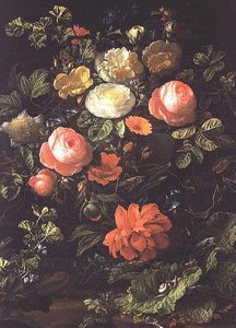Stillleben mit Rosen, Insekten und Schnecken von Elias van den Broeck
