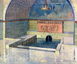 Badezimmer im Landhaus Merijoki, entworfen von Eliel Saarinen, aus 