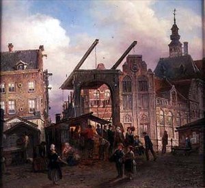 Stadt und Zugbrücke von Elies Pieter van Bommel