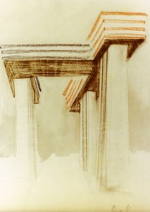 Entwurfszeichnung für das vorgeschlagene Wolkenbügel-Gebäude von El Lissitzky