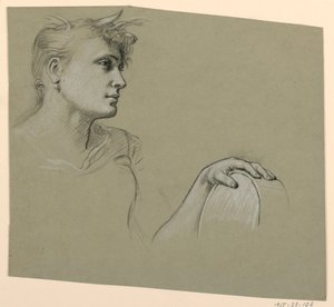 Studie des Profils und der linken Hand einer Frau, ca. 1885 von Elihu Vedder