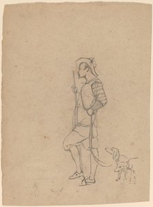 Studie eines Jägers mit Hunden, ca. 1858
