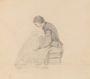 Studie eines Mädchens beim Lesen, um 1858 von Elihu Vedder
