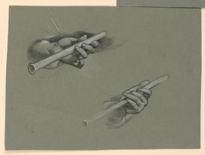 Studien von zwei Händen, die Flöten halten (?) von Elihu Vedder