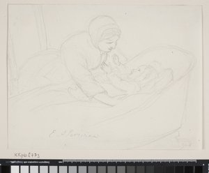 Mutter hebt ein Kind aus der Wiege von Elisabeth Jerichau Baumann