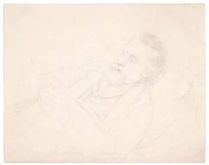 Porträtstudie von J. A. Jerichau, liegend auf einem Sofa und eine Zeitung lesend von Elisabeth Jerichau Baumann