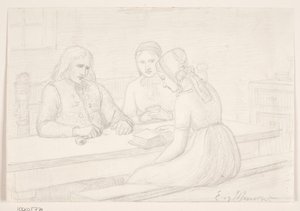 Studienzeichnung zu "Hausandacht" von Elisabeth Jerichau Baumann