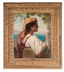 Eine italienische Jungfrau, die Netze in der Bucht von Neapel flickt, 1872