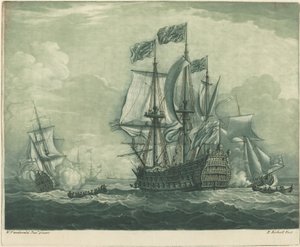 Schifffahrtsszene mit Kriegsschiff von Elisha Kirkall