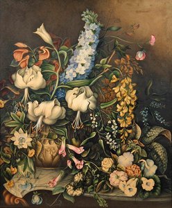 Blumen in einer Vase auf einem marmorgekrönten Konsolentisch von Eliza F. Daniel