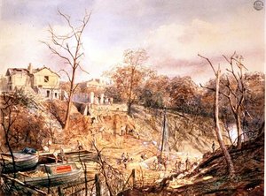Macclesfield-Brücke und der Kanal nach der Explosion im Regent
