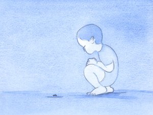 Alle seltsamen Kreaturen, wie das Insekt, das dieses Kind beobachtet, wurden aus Gottes Großzügigkeit und zur Freude des Menschen geschaffen; doch jetzt sind wir unvollkommen und die Natur ist ungeordnet