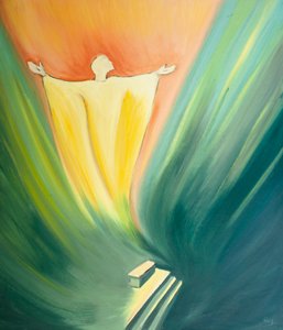 Ein Opfer von unendlichem Wert steigt bei jeder Messe vom Altar auf, während Jesus für uns beim Vater bittet. von Elizabeth Wang