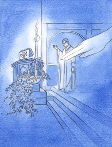 Als der Priester seine Hand ausstreckte, um das Wasser im Taufbecken zu segnen, streckte Gott der Vater seine Hand aus und berührte das Wasser