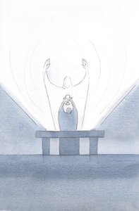 Beim Opfer flehte Christus für uns, mit ausgestreckten Armen zum Vater