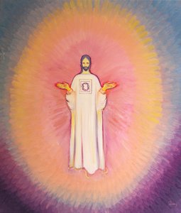 Christus, der Hohepriester, erscheint in Majestät, sein Gewand trägt das Bild der Dornenkrone.