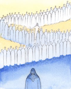 Christus wandelte unter Seinen Heiligen im Himmel, schenkte jedem von ihnen persönliche Aufmerksamkeit mit liebevollen Blicken und Gesten, 2003 von Elizabeth Wang