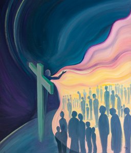 Christi göttliches Mitgefühl vom Kreuz bedeckt die Sünden der gesamten Menschheit.