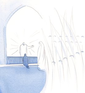 Er wies auf seine heilige Mutter und alle Engel und Heiligen hin und sagte, dass wir viele heilige Freunde haben, die uns helfen wollen, und dass wir nicht einsam sein müssen