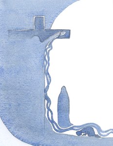 Er zeigte mir das Kreuz, aufrecht, Seine Mutter darunter, und Sein Blut in einem gewaltigen Ausgießen, das über mich floss.
