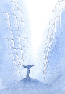 Wie die Engel, Tausende von ihnen, in Schrecken erzitterten, als der Sohn Gottes auf Golgatha starb, in seiner Hingabe und unendlichem Lob des Vaters