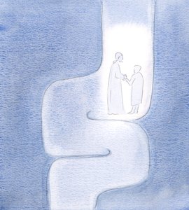 Ich sah, dass Christus mich auf meinen Reisen hält, während wir zum Vater weiterziehen, als ob wir durch verdrehte Tunnel reisen