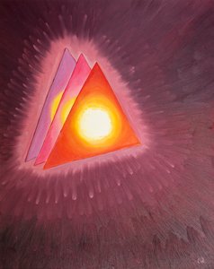 Mir wurde ein Symbol der Heiligen Dreifaltigkeit gezeigt: drei Dreiecke mit einem Feuer wie geschmolzene Lava (das die göttliche Liebe darstellt) im Herzen jedes Dreiecks