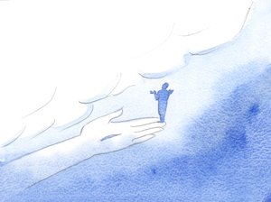Es war Christus, der mich zum Vater gebracht hatte, als ob er dem Vater zuflüsterte, während ich auf Christi Hand gehalten wurde.