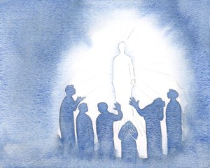 Jesus strahlt im Himmel mit Reinheit und Macht