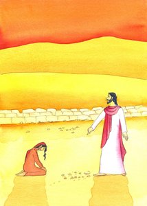 Jesus vergibt der Frau, die beim Ehebruch ertappt wurde