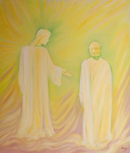 Jesus ehrt seinen Ziehvater St. Joseph und bittet uns, seine Tugenden zu bewundern und um seine Gebete zu bitten von Elizabeth Wang
