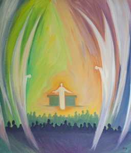 Jesus ist wirklich bei uns in der Messe gegenwärtig, angebetet von den Engeln von Elizabeth Wang