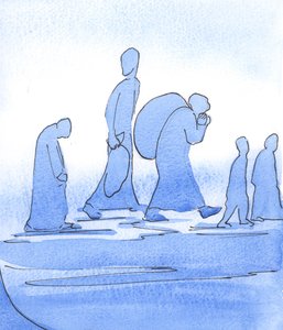 Auf dem Weg in ein wunderbares Land: Die Kirche ist wie eine Gruppe nachdenklicher Flüchtlinge, die Gefahr, Flucht und Härten erwarten. Sie tragen, was sie brauchen von Elizabeth Wang