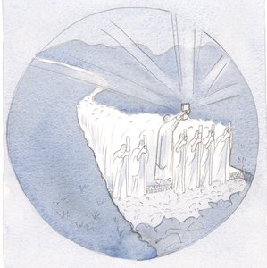Auf dem Weg der Heiligen Tradition, die Heiligen Schriften hochhaltend, gehen die Lehrer: Bischöfe und Priester mit allen Menschen. von Elizabeth Wang