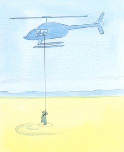 Menschen werden durch unsere Fürbitten im Gebet genauso geholfen wie eine verzweifelte Person, die in Treibsand gefangen ist, von Freunden, die ihn mit einer Winde aus einem Hubschrauber in Sicherheit bringen