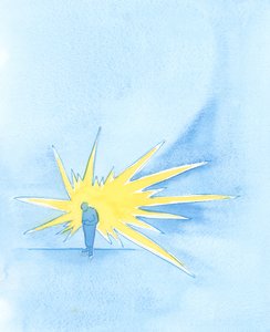 Der Vater im Himmel sieht eine kleine Gestalt, die vor ihm verneigt und wie ein Diamant erstrahlt. Keine Narbe bleibt von lange vergebenen Sünden