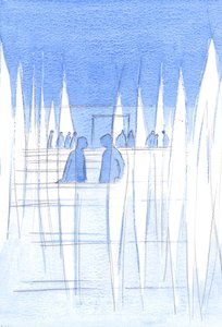 Die Heiligen Engel wachen immer über die Kirche; sie sind alle ehrfürchtig, mitten unter denen, die sie achtlos mit lautem Geschwätz stören, 2002 von Elizabeth Wang