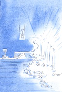 Die Heiligen Engel waren anwesend und schmückten die Kirche mit Girlanden, die die Freude des Himmels bei einer Priesterweihe zeigten