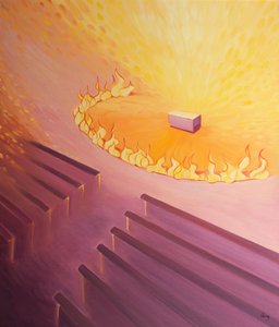 Das Heiligtum in einer katholischen Kirche ist ein heiliger Ort, als ob es von Feuer umgeben wäre, und wir sollten uns vorbereiten, würdiger zu sein, wenn wir uns dem Altar nähern von Elizabeth Wang