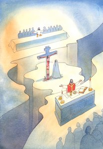 Durch die Eucharistie, die beim Letzten Abendmahl eingesetzt wurde, wird das Opfer von Golgatha in jeder Generation neu dargebracht.