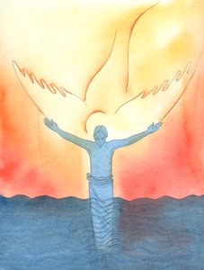 Als Christus im Fluss Jordan getauft wurde, erschien der Heilige Geist als Taube, während der Vater liebevoll vom Himmel sprach, 2003