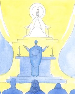 Wenn Priester und Gläubige bei der Messe alle in die gleiche Richtung schauen, blicken sie gemeinsam zum Vater, um ihn durch Christus zu loben von Elizabeth Wang