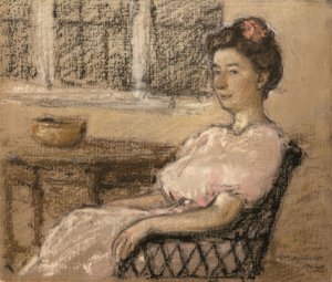 Sitzende Frau in Pink